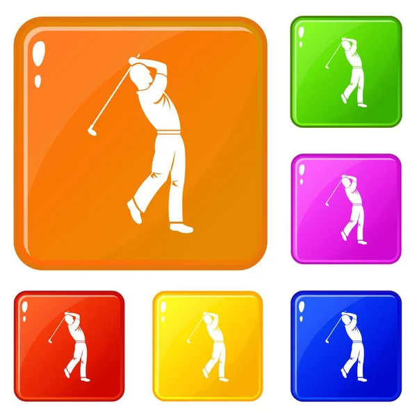 Golf player icons set vector color — Stock Vector