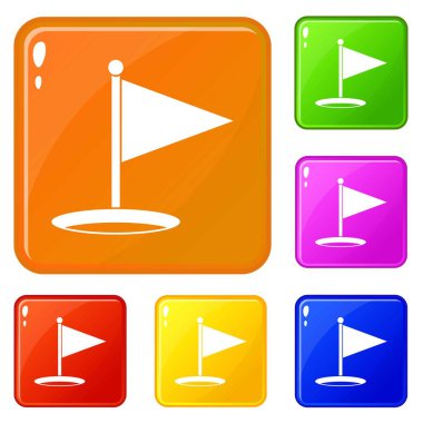 Golf bayrağı simgeleri vektör rengini ayarlar