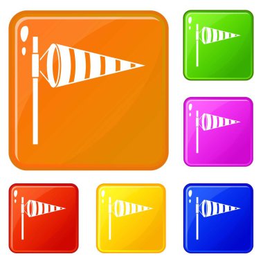 Meteoroloji windsock rüzgar simgeleri tarafından şişirilmiş vektör renk ayarlamak