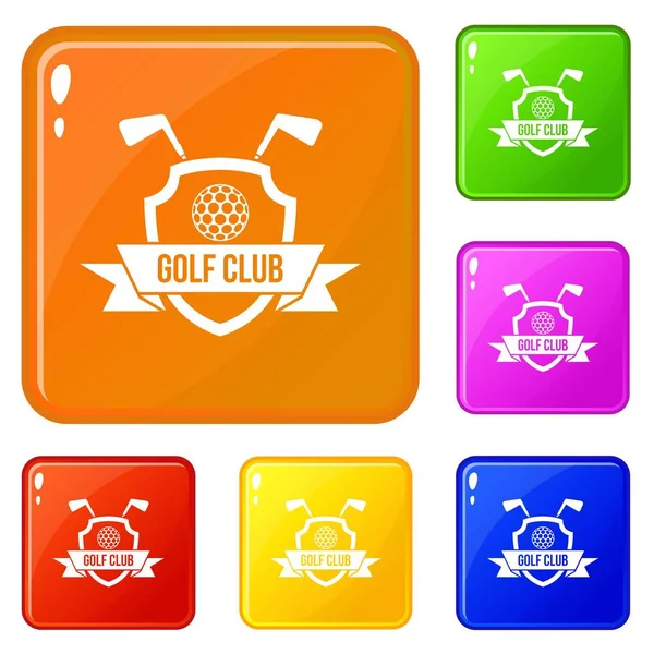 Γκολφ κλαμπ εμβλήματος εικονίδια σύνολο διανυσματικό χρώμα — Διανυσματικό Αρχείο