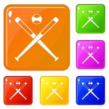 Çapraz beyzbol sopaları ve top simgeleri vektör renk ayarlamak