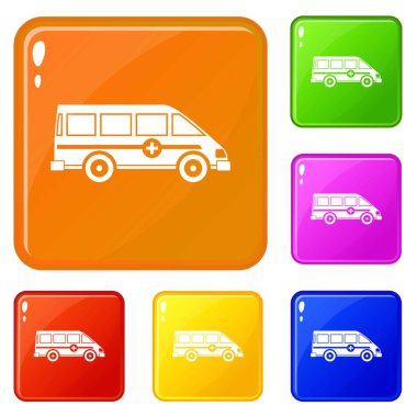 Ambulans acil van simgeleri vektör renk seti