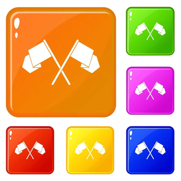 Korsade flaggor ikoner uppsättning vektor färg — Stock vektor