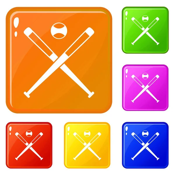 Çapraz beyzbol sopaları ve top simgeleri vektör renk ayarlamak