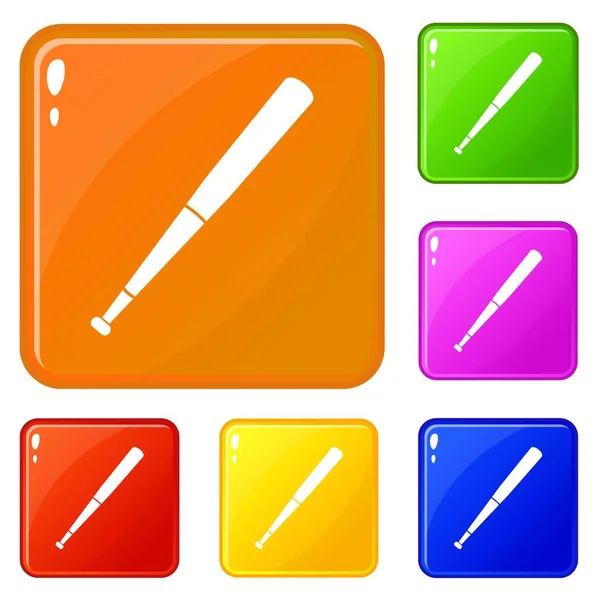 Black baseball bat icons set vector color — Stock Vector