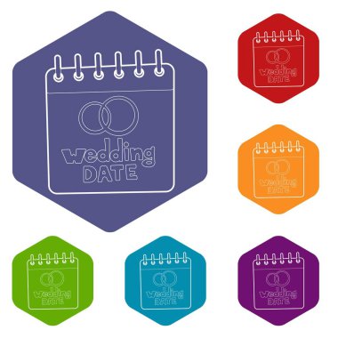 Düğün tarihi simgeleri vektör hexahedron