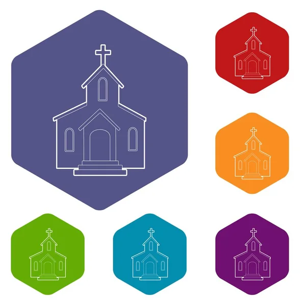 Iconos de la Iglesia vector hexaedro — Vector de stock