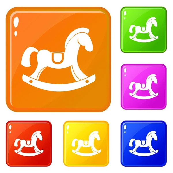 Zabawka koń ikony zestaw wektor kolor — Wektor stockowy