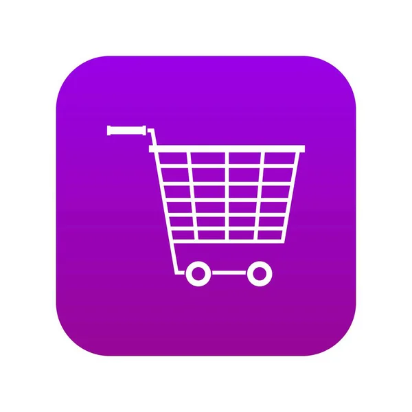 Carro de supermercado vacío con asas de plástico icono digital púrpura — Vector de stock