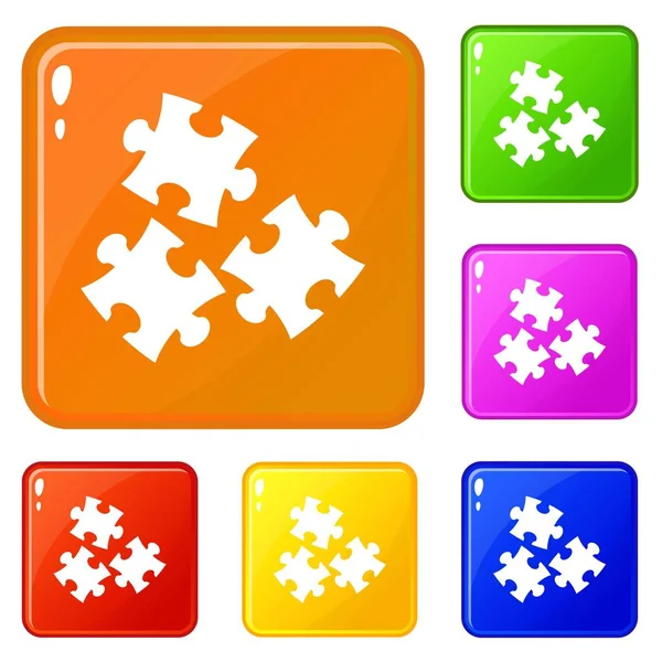 Puzzle icons set vector color — Stock Vector