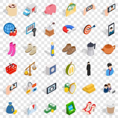 Kız Icons set, izometrik stili