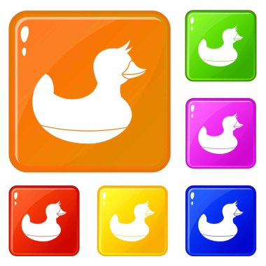 Siyah ördek oyuncak simgeleri vektör renk ayarlamak