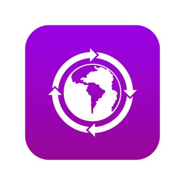 Dünya gezegen simgesi dijital mor etrafında yuvarlak oklar