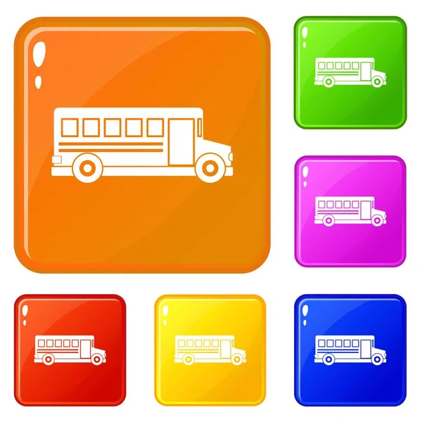 Значки школьных автобусов задают векторный цвет — стоковый вектор