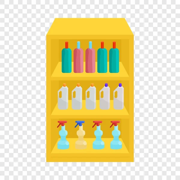 Shelves in shop with chemicals icon, cartoon style — Stock Vector
