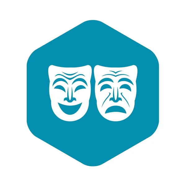 Glückliche und traurige Masken-Ikone, einfacher Stil — Stockvektor
