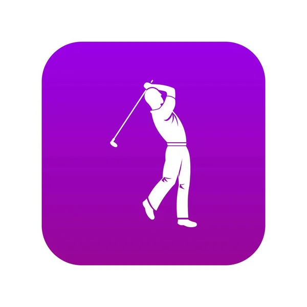 Icono del jugador de golf digital morado — Vector de stock
