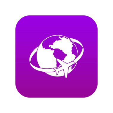 Dünya simgesi dijital mor etrafında seyahat