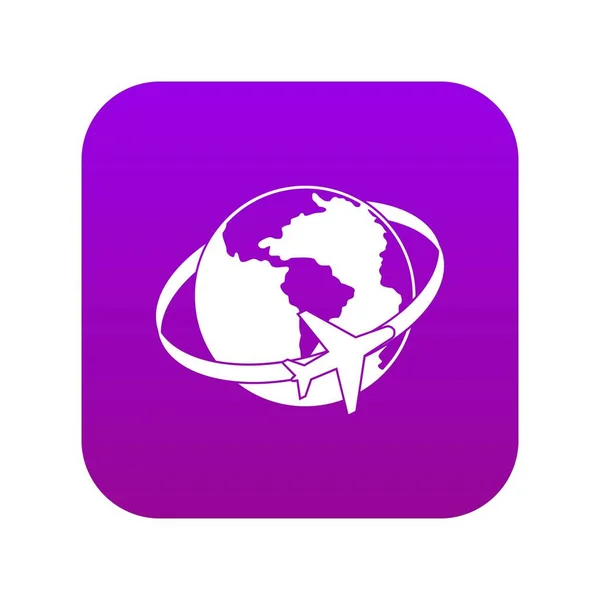 Voyager autour du monde icône numérique violet — Image vectorielle