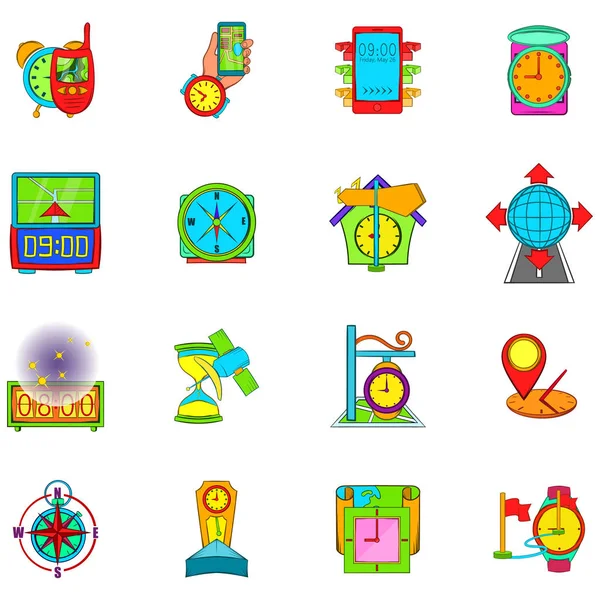 Time navigation icons set, cartoon style — Stock Vector