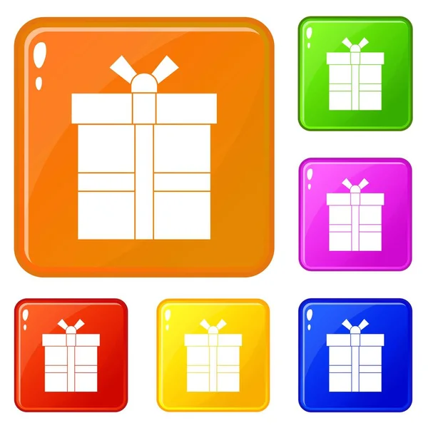 Caja de regalo con iconos de cinta set vector color — Vector de stock