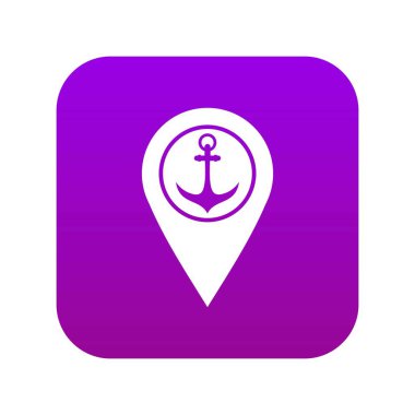 Sembol çapa ve deniz limanı simgesi dijital mor ile harita işaretçisi