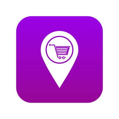 Alışveriş sepeti simgesi simgesi dijital mor ile coğrafi etiket