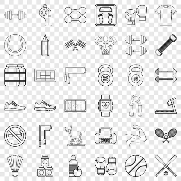 Exercise icons set, outline style