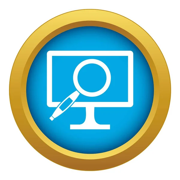 Computer monitor vergrootglas pictogram blauwe vector geïsoleerd — Stockvector