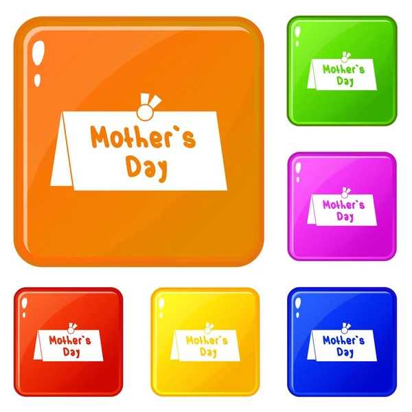 Ícones de cartão postal do Dia das Mães definir cor vetorial — Vetor de Stock