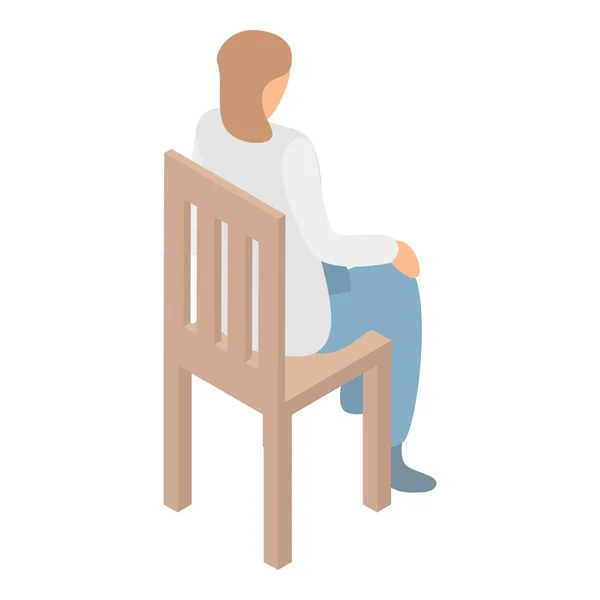 Kvinna på Wood Chair ikon, isometrisk stil — Stock vektor
