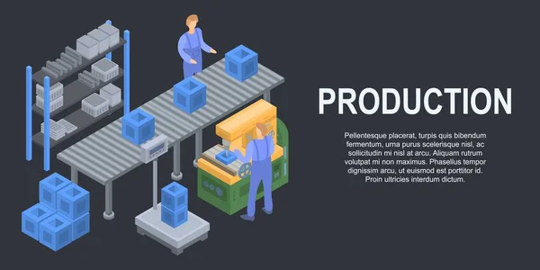 Banner de concepto de producción de línea de caja, estilo isométrico — Vector de stock