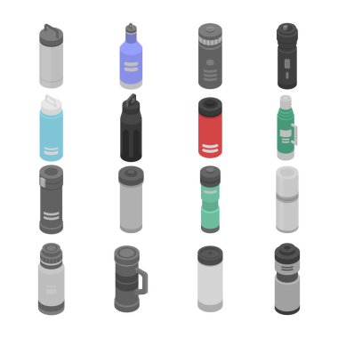 Vakum yalıtımlı su şişesi simgeleri seti, izolasyon stili