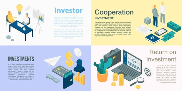 Investor Banner Set, isometrischer Stil — Stockvektor