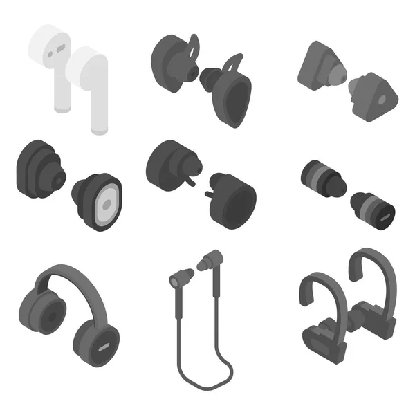 Conjunto de iconos inalámbricos para auriculares, estilo isométrico — Archivo Imágenes Vectoriales