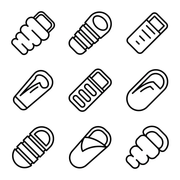 Sleeping bag icons set, outline style — Stock Vector