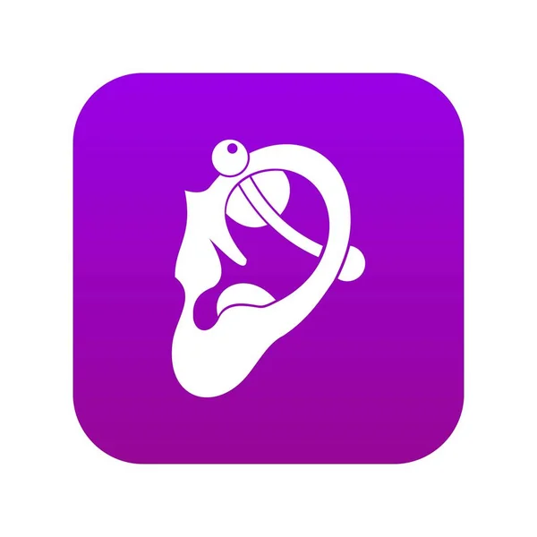 Orecchio umano con piercing icona digitale viola — Vettoriale Stock