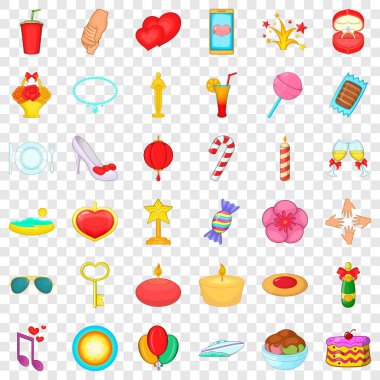 Doğum günü Icons set, karikatür tarzı