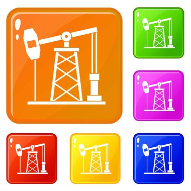 Petrol derrick simgeler vektör renk ayarla