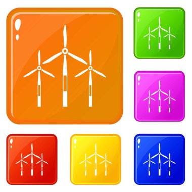 Rüzgar jeneratörü türbinleri simgeleri vektör renk ayarlamak