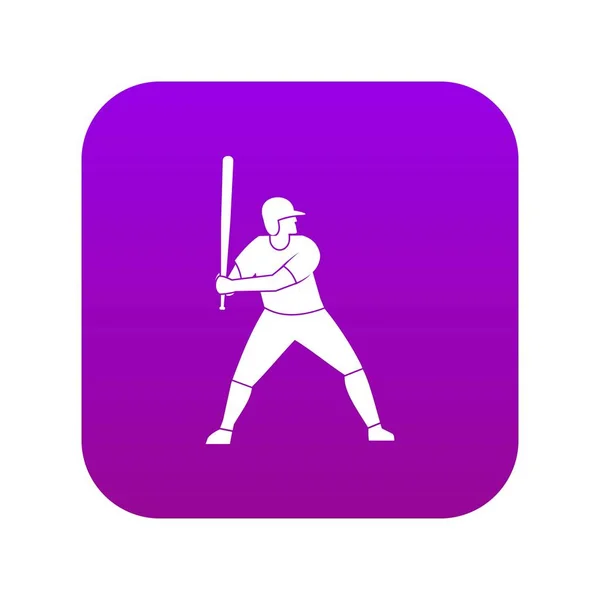 Jugador de béisbol con icono de murciélago digital morado — Vector de stock