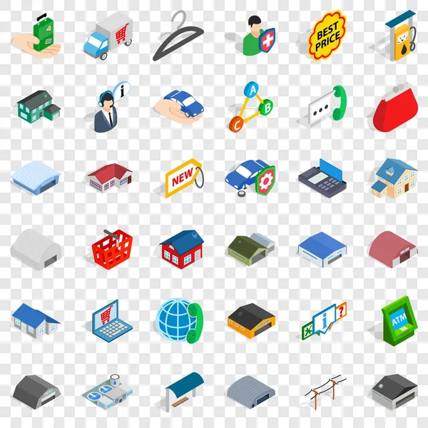 Gas station icons set, isometric style — Stock Vector