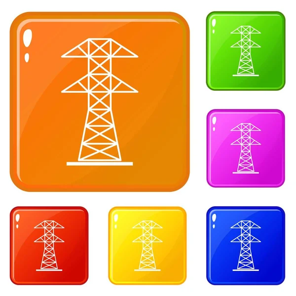 High voltage tower icons set vector color — Stock Vector