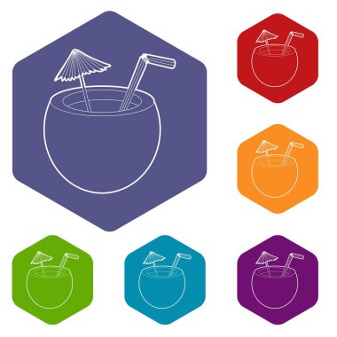 Hindistan cevizi kokteyl simgesi, izometrik 3d stili