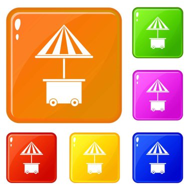 Satılık gıda simgeleri için şemsiye ile mobil sepeti vektör renk ayarlamak