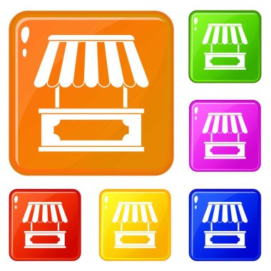 Sokak Kiosk simgeleri vektör rengini ayarlamak