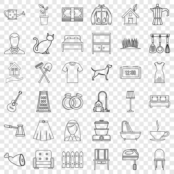 Home icons set, outline style — Stock Vector