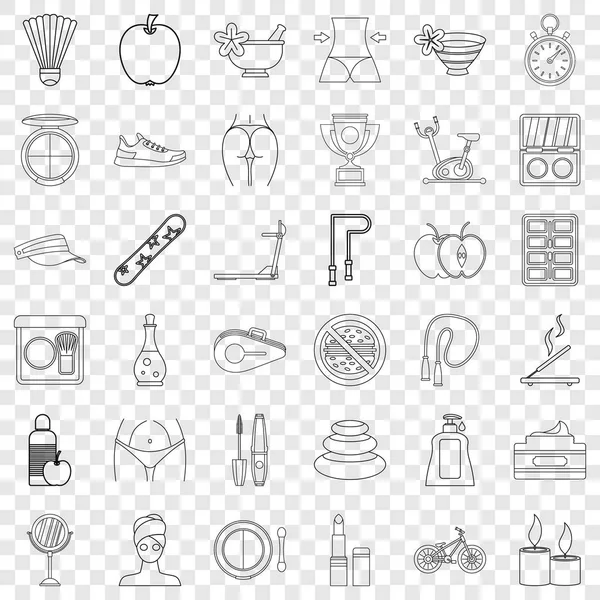 Beauty icons set, outline style — Stock Vector