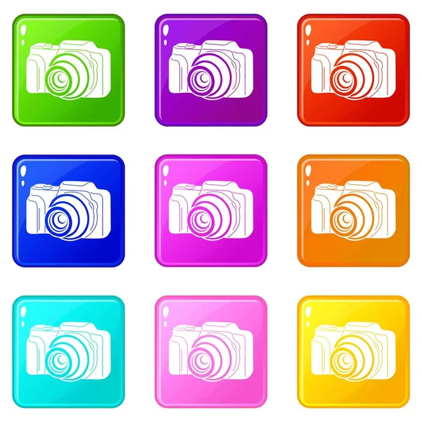 Foto cámara iconos conjunto 9 colección de colores — Vector de stock