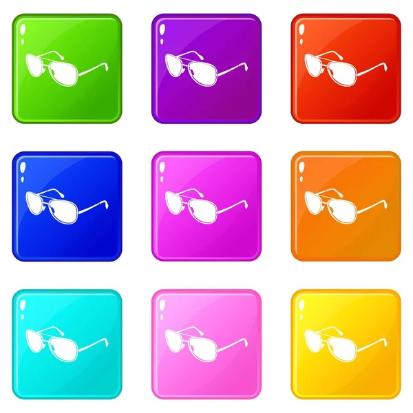 Brutal glasses icons set 9 color collection — Stock Vector
